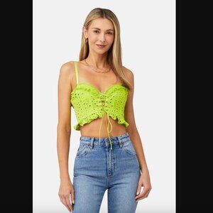 For Love & Lemons Sadie Lime Brat Green Corset Crop Top S